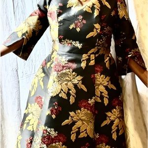 Asian design black dress with flowers